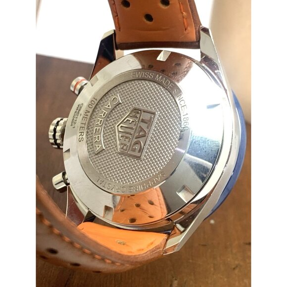 Tag Heuer Carrera Men's Watch CBM2112 Swiss Automatic Blue Dial Brown Leather - Picture 6 of 14